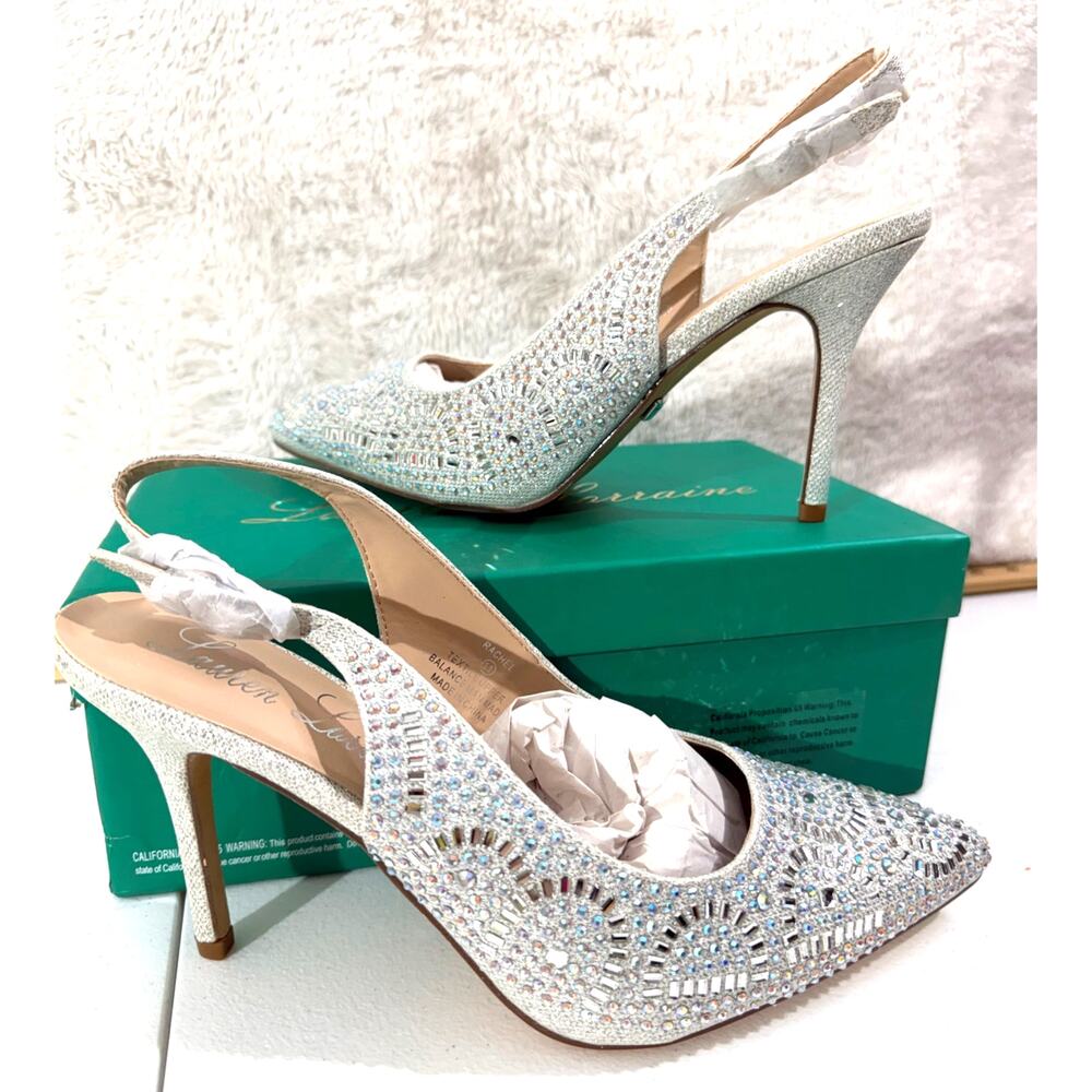 Lauren Lorraine Rachel Slingback Pumps Silver Womens Size 11 Rhinestone NIB